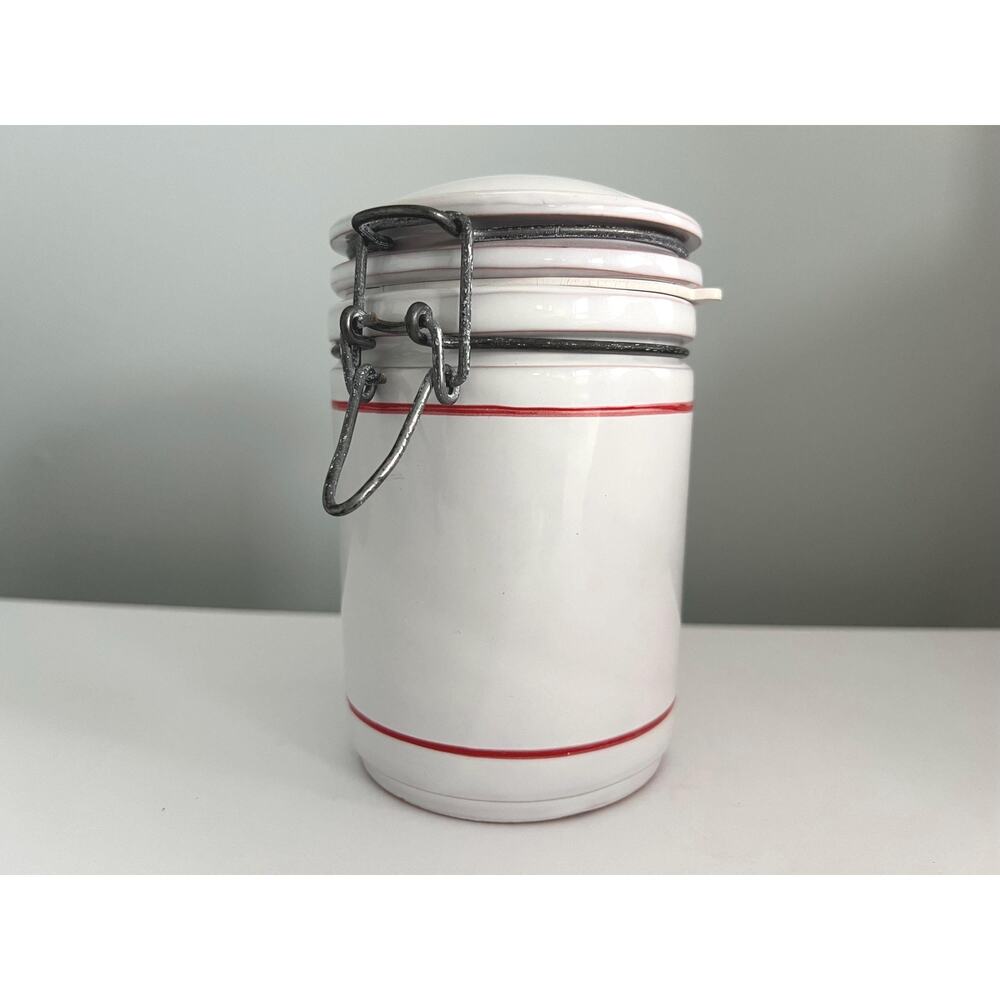 VTG Ceramic Canister Red Stripe Farmhouse Kitchen Pantry Organizer Container